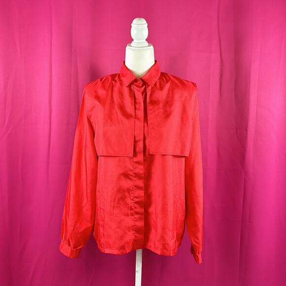 Vintage Tops - Vintage 80s 90s Shapely Boxy red button down blouse, size 14